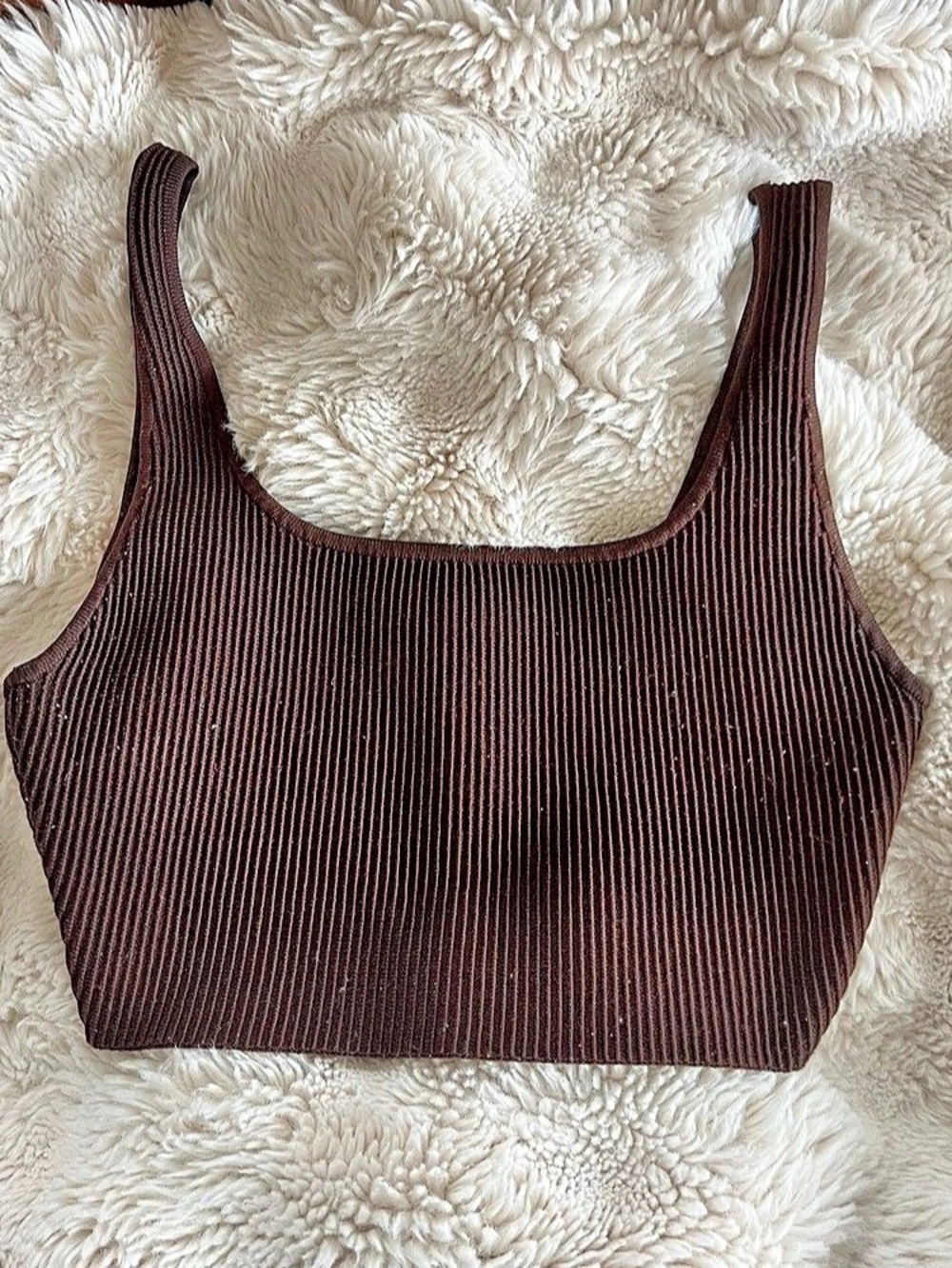 Babaton Sculpt Knit Squareneck Cropped Tank Brown Small
